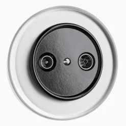 Antennuttag svart bakelit med glasring