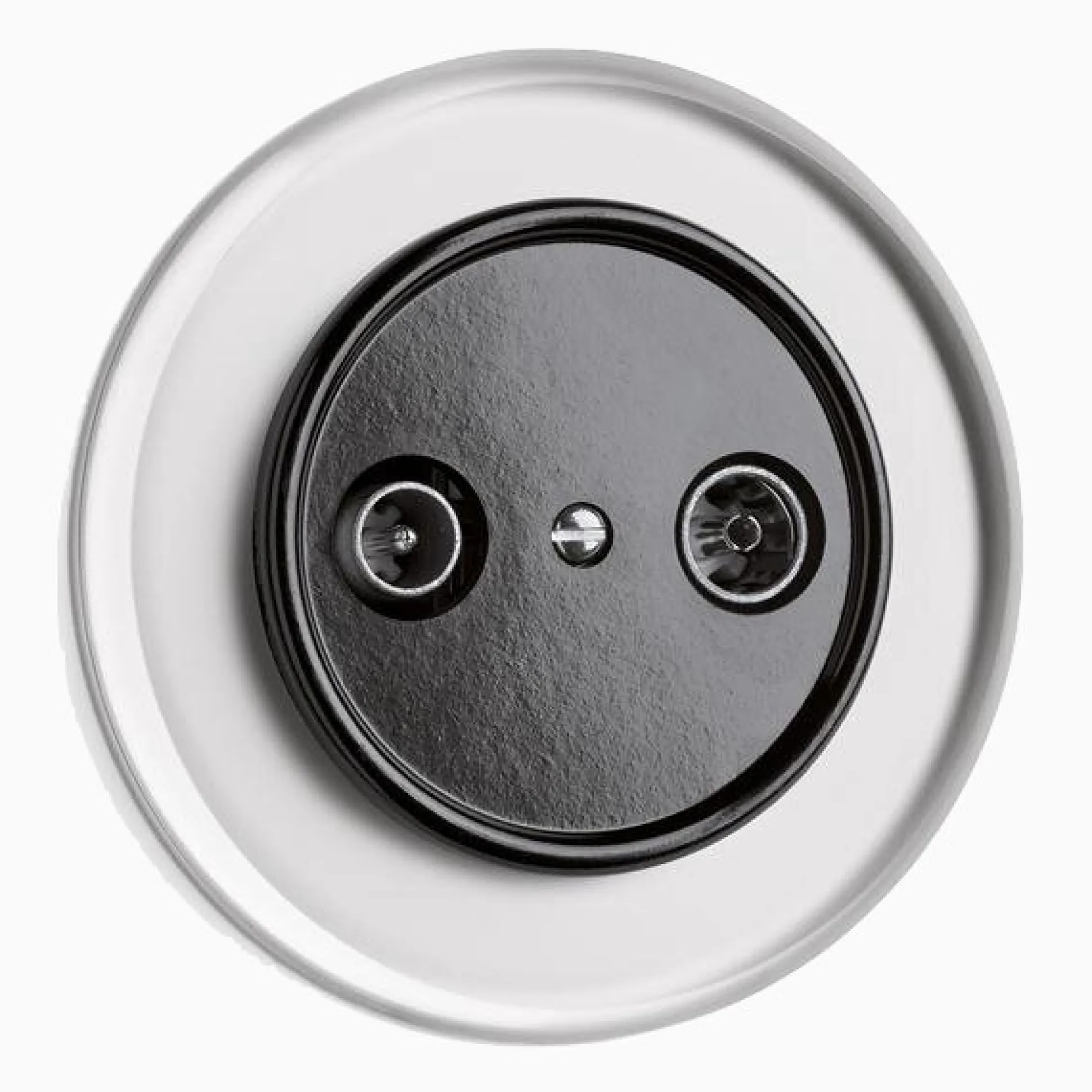 Antennuttag svart bakelit med glasring