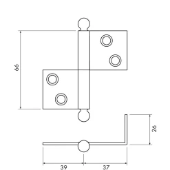 Franskt gångjärn 66 mm höger - obehandlad