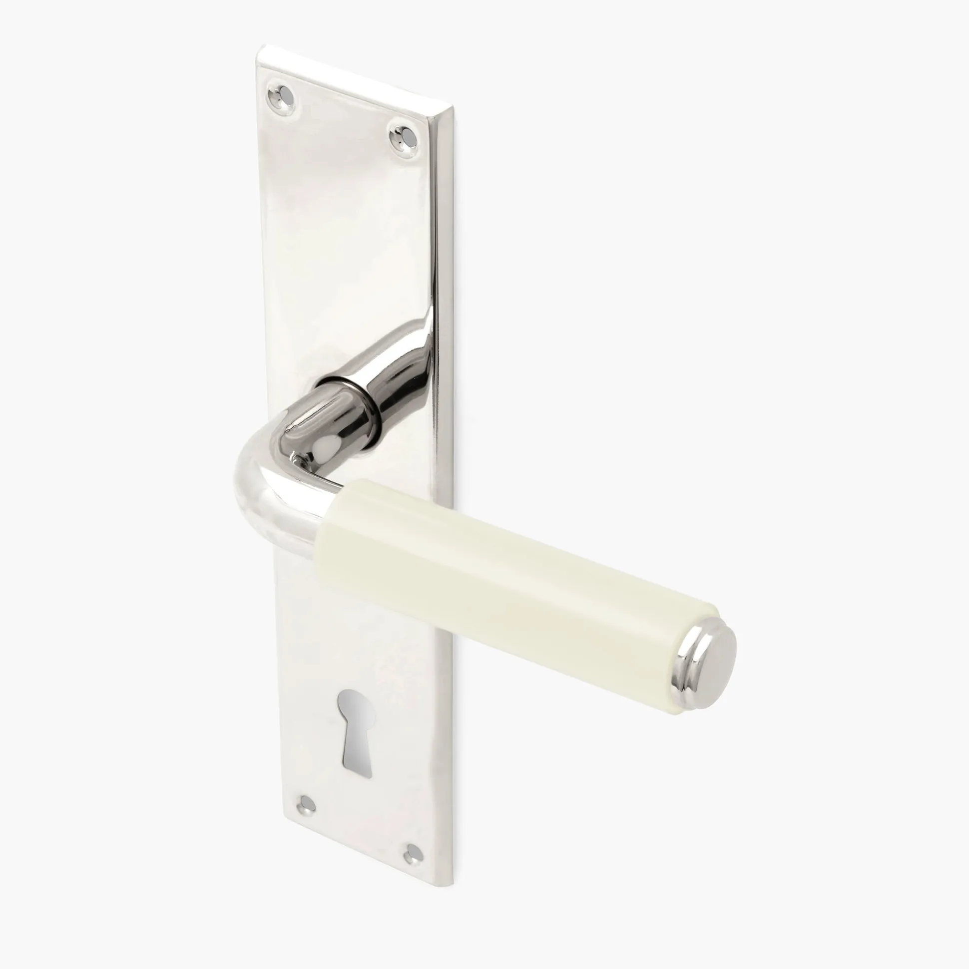 Funkistrycke Byggfabriken benvit profilknopp långskylt 50-tal