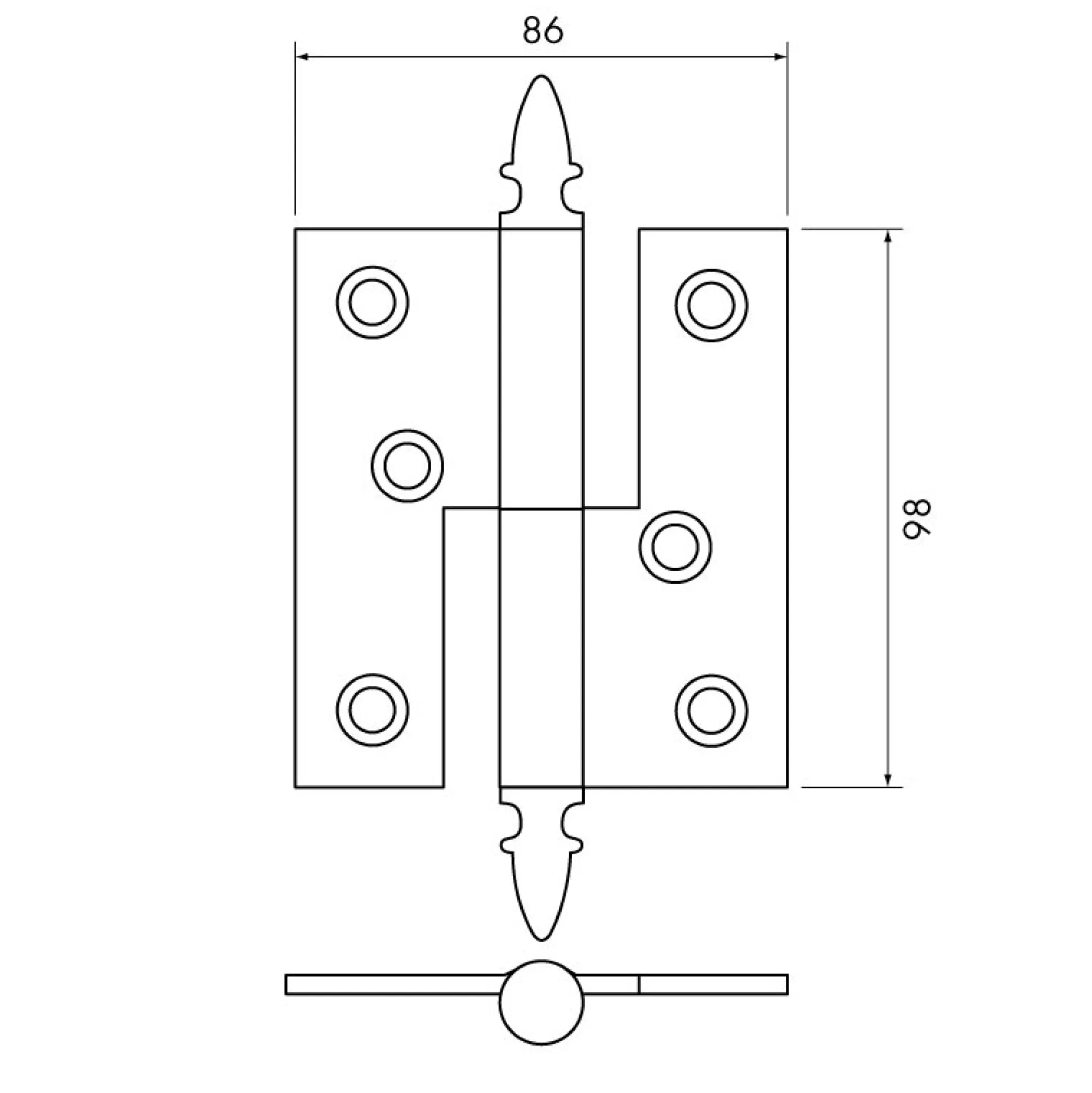 Gångjärn ekollon 98x86 mm höger - obehandlad