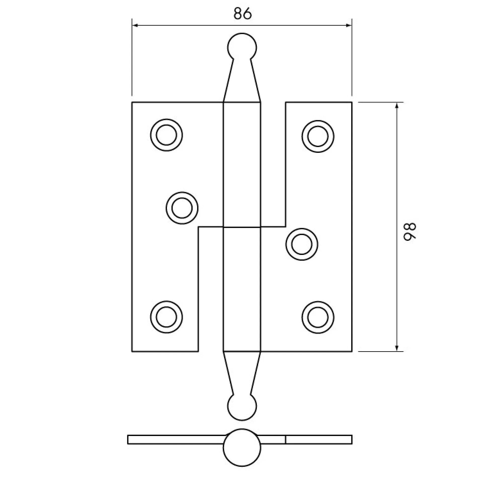 Gångjärn fia 98x86 mm höger - obehandlad