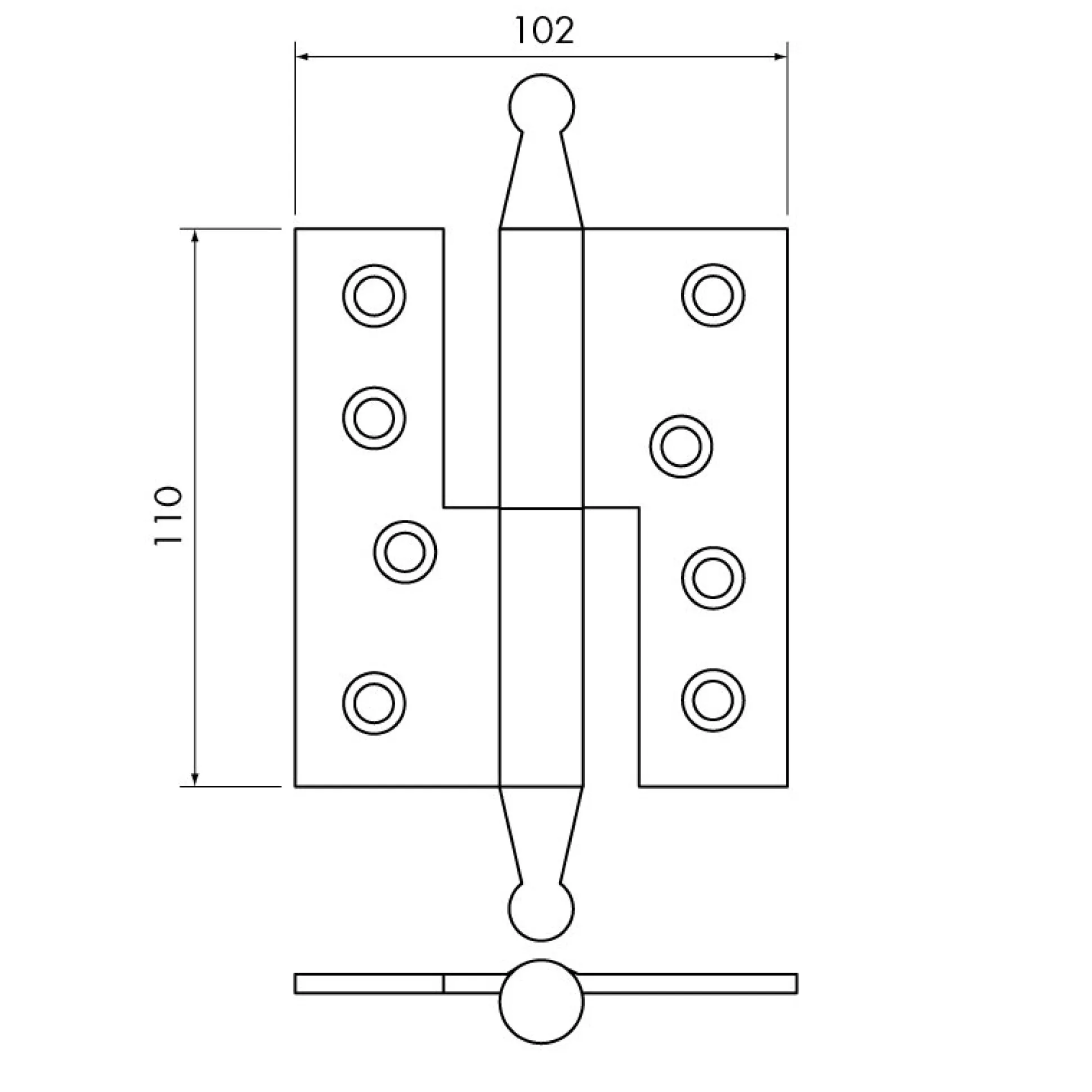 Gångjärn fia 110x102 mm höger - obehandlad
