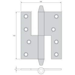 Gångjärn kon 122x108 mm höger - obehandlad
