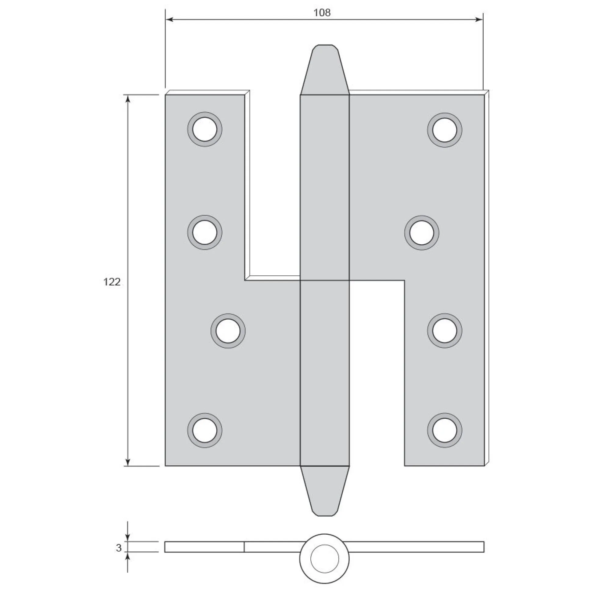 Gångjärn kon 122x108 mm höger - obehandlad