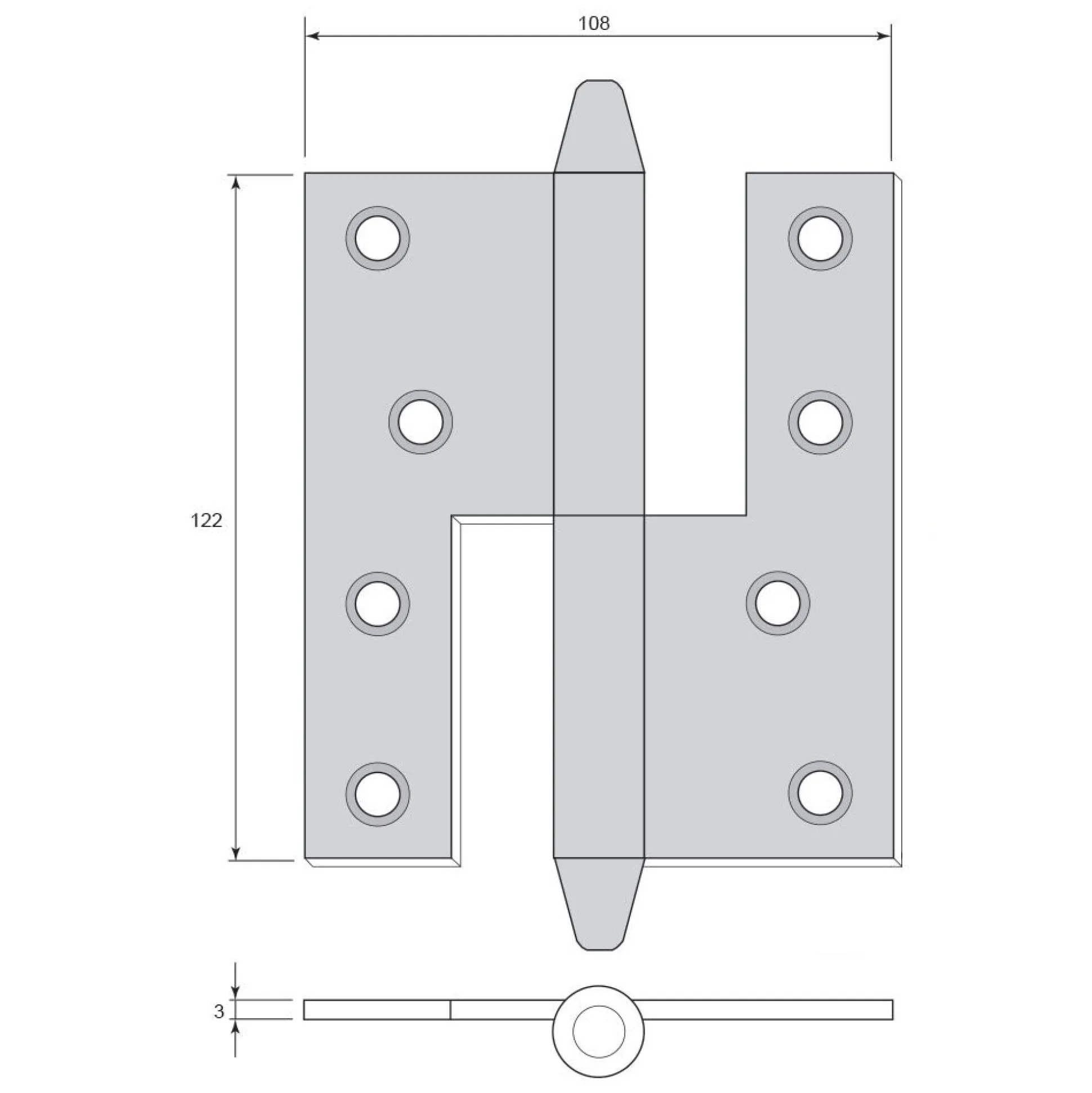 Gångjärn kon 122x108 mm höger - obehandlad