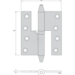 Gångjärn kon 110x102 mm höger - obehandlad