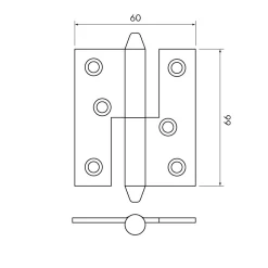Gångjärn kon 66x60 mm höger - obehandlad