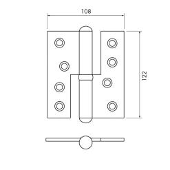 Gångjärn kuller 122x108 mm - höger med kullager - obehandlad