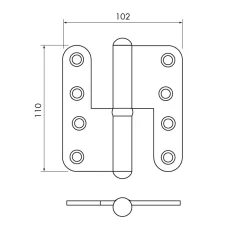 Gångjärn kuller 110x102 mm - höger med kullager och runda hörn - obeh