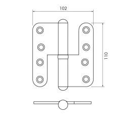 Gångjärn kuller 110x102 mm - höger med kullager och runda hörn - obeh