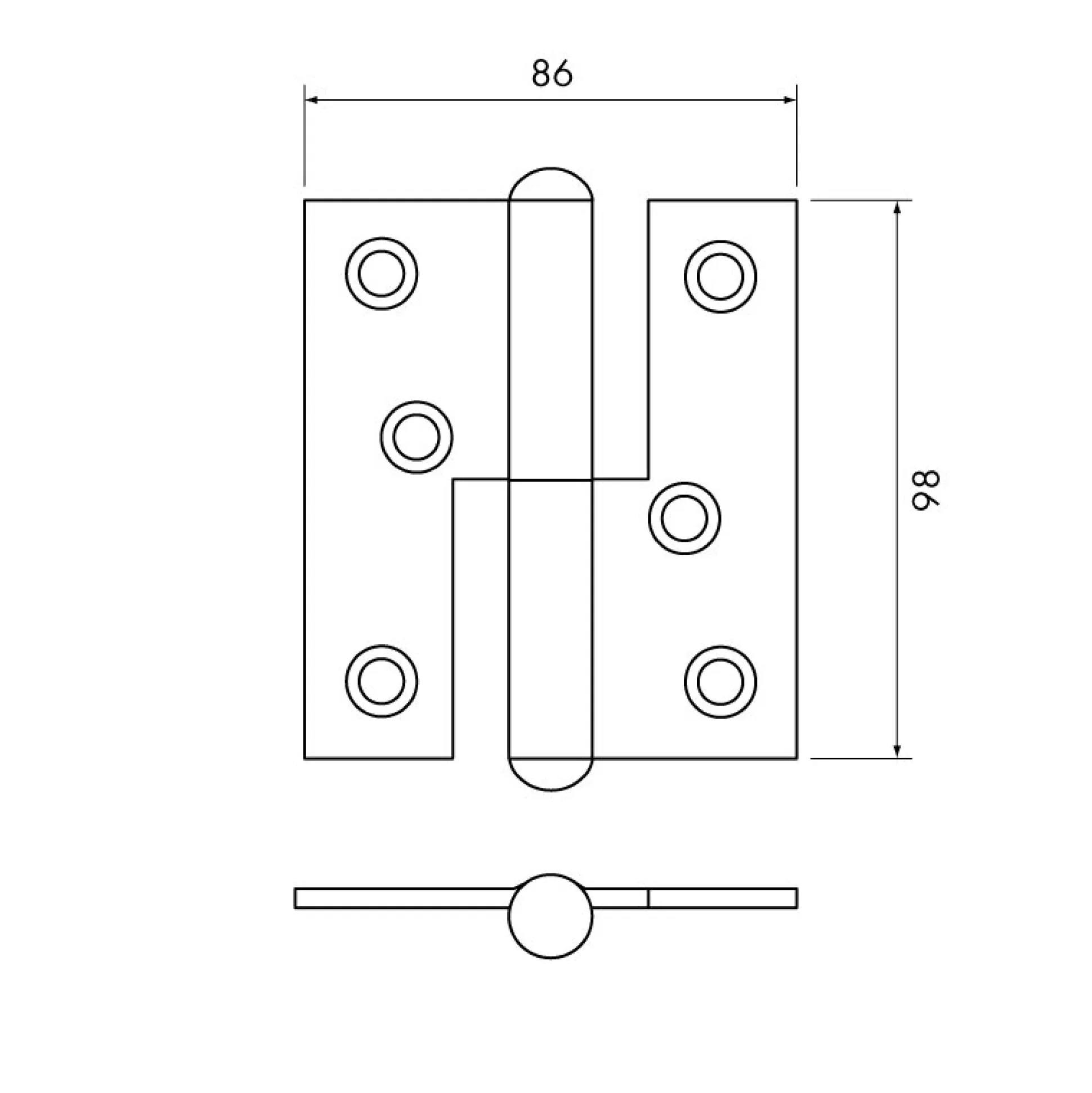 Gångjärn kuller 98x86 mm höger - obehandlad