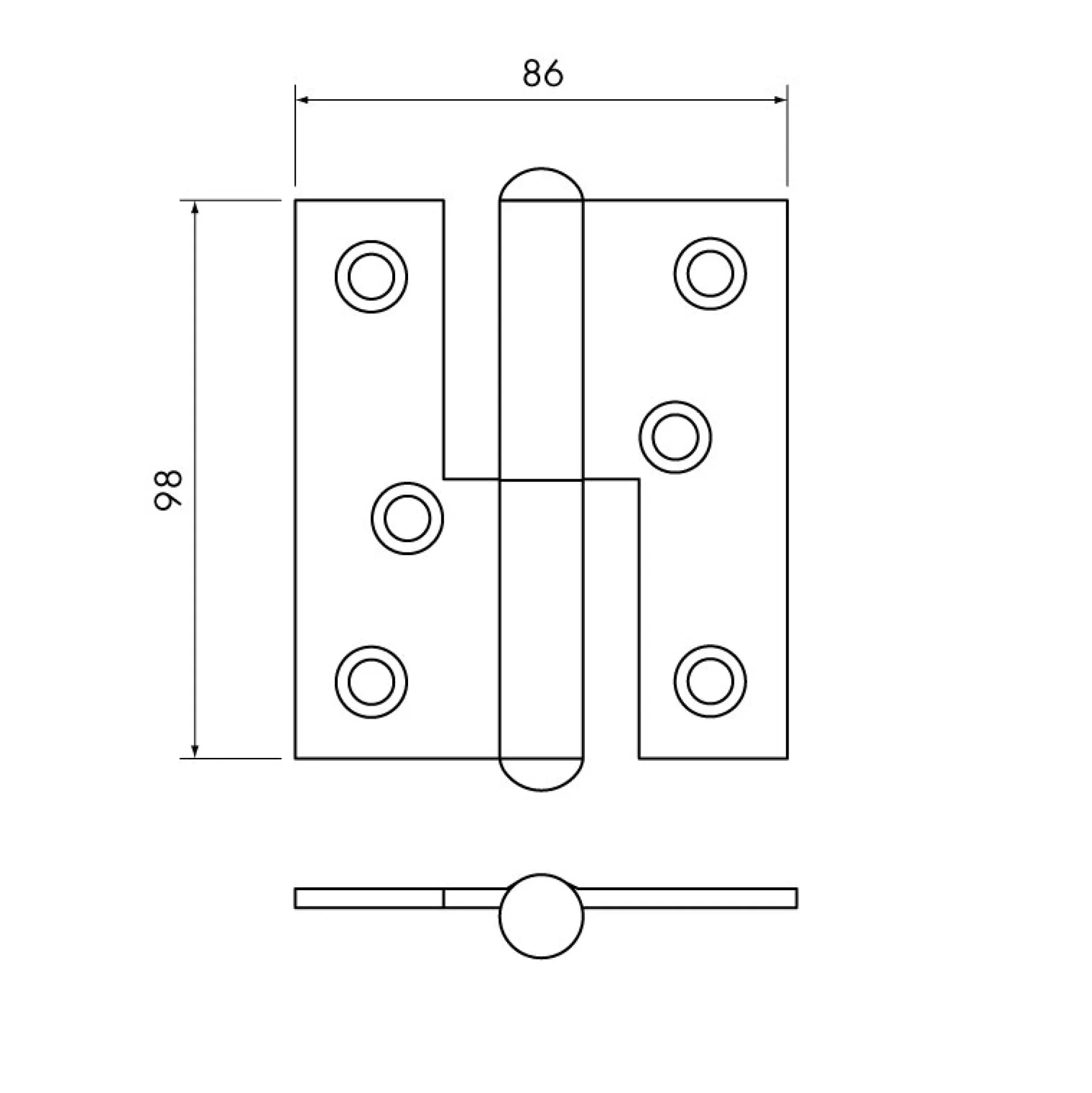 Gångjärn kuller 98x86 mm höger - obehandlad