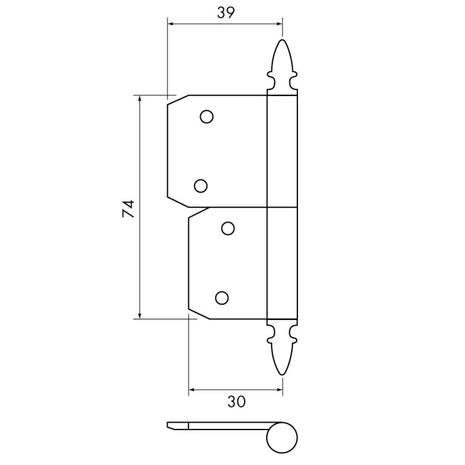 Instick ekollon 74 mm höger - obehandlad