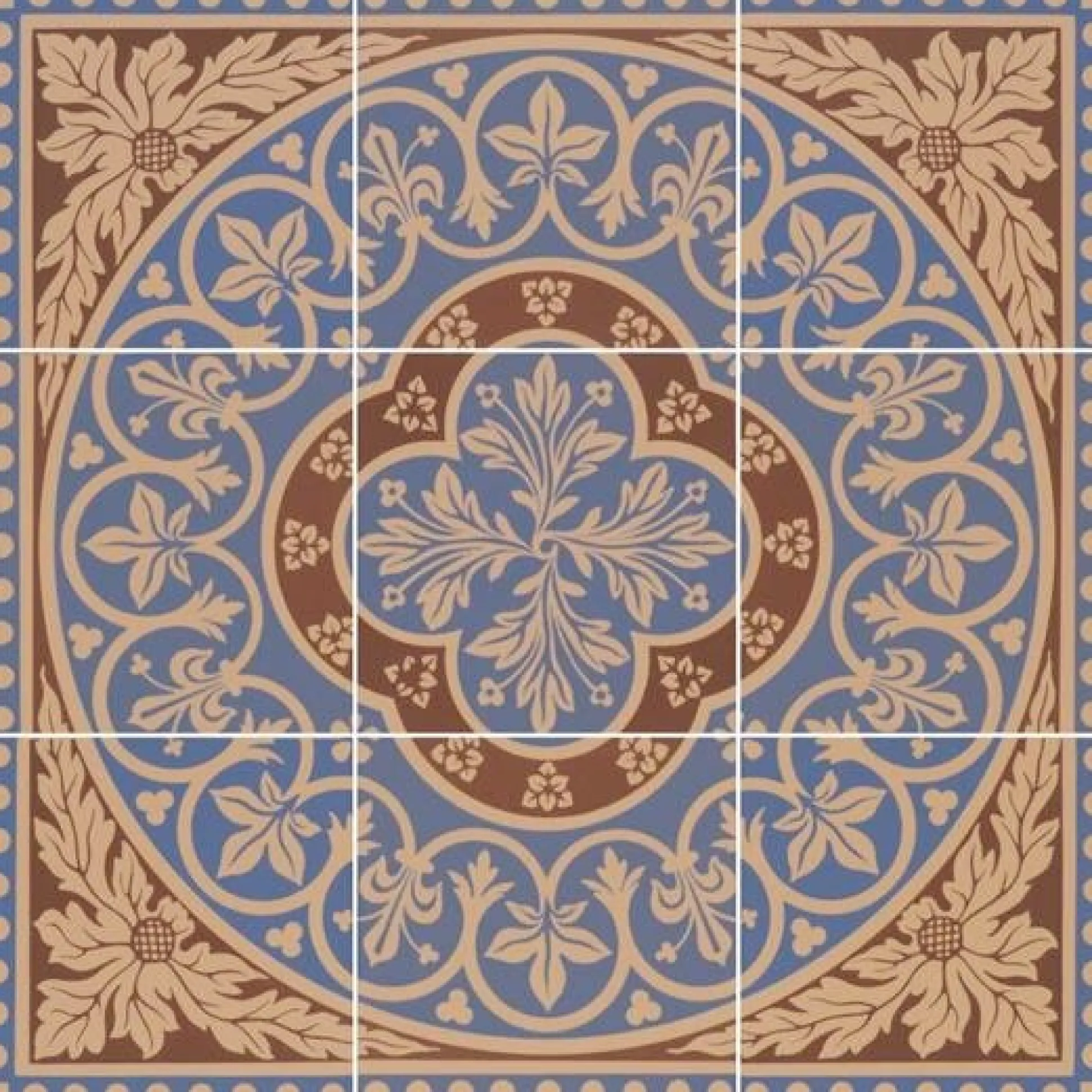 Klinker Victorian Floor Tiles mönstrad Disraeli Blue