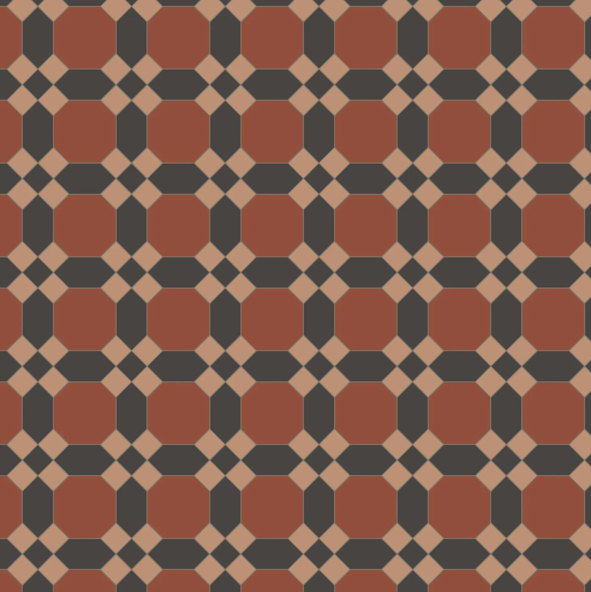 Klinker Victorian Floor Tiles mönster Warwick Red / Black / Buff