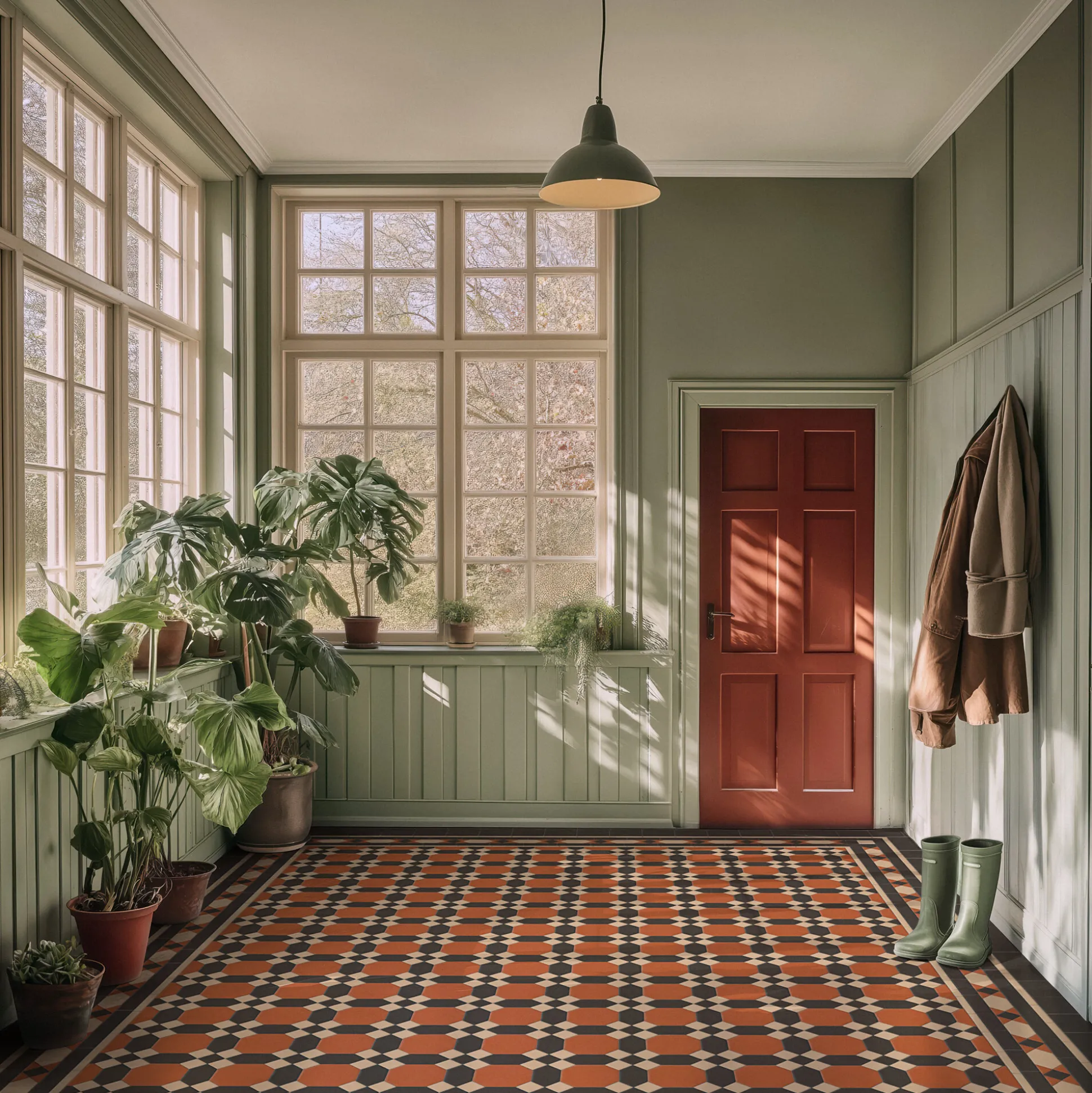 Klinker Victorian Floor Tiles mönster Warwick Red / Black / Buff