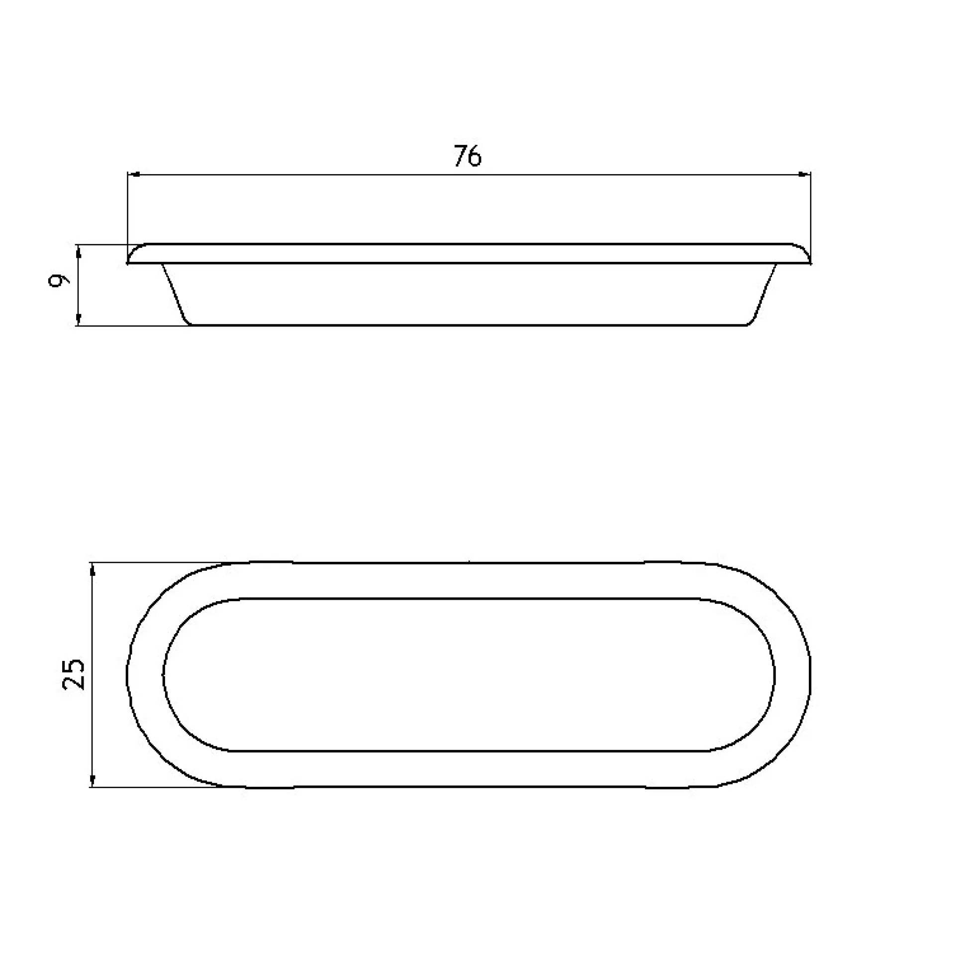 Skjutdörrshandtag förnicklad oval 76 mm