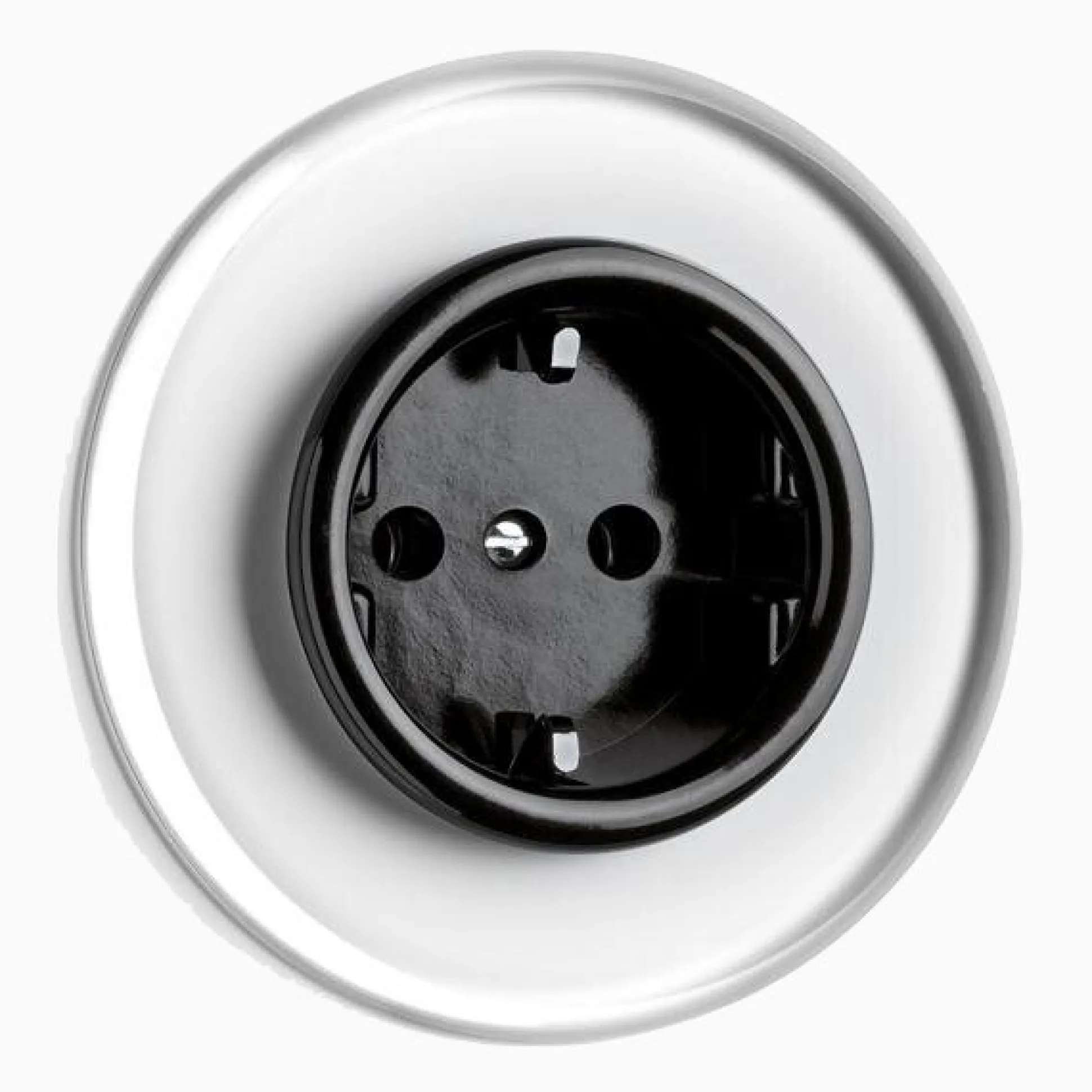 Vägguttag jordat svart bakelit med glasring